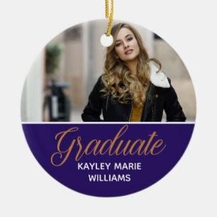 Paars Goud Afstudeerfoto Afstudeergeschenk Kerstmi Keramisch Ornament