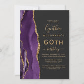 Paars Goud Agaat Donker 60ste Verjaardagsfeest Kaart (Voorkant)