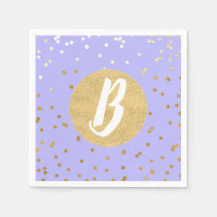 Paars & Goud Confetti Stippen Modern Monogram Fees Servetten