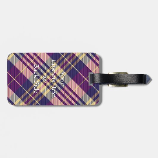 Paars, goud en blauw Tartan Bagagelabel (Achterkant horizontaal)