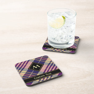 Paars, goud en blauw tartan bier onderzetter
