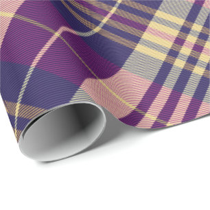 Paars, goud en blauw Tartan Cadeaupapier