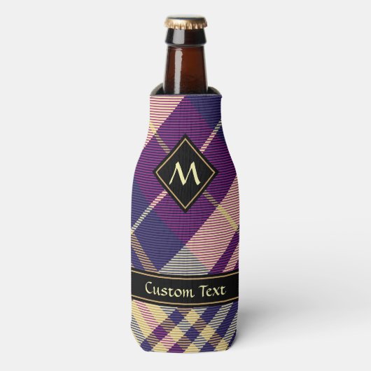 Paars, goud en blauw Tartan Flesjeskoeler (Fles Voorkant)