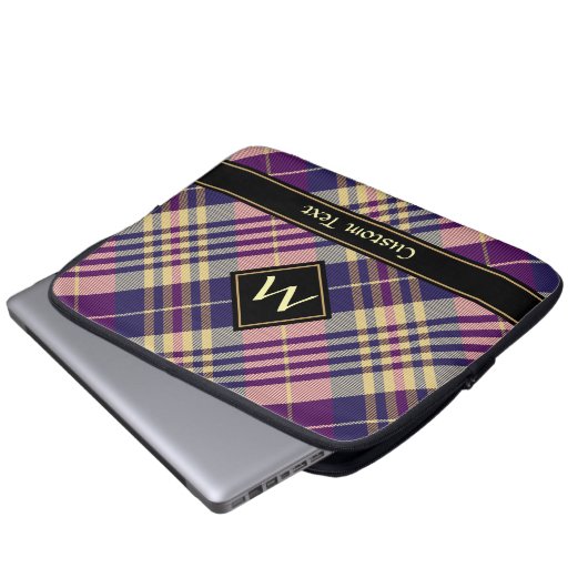 Paars, goud en blauw Tartan Laptop Sleeve (Voorkant onderkant)