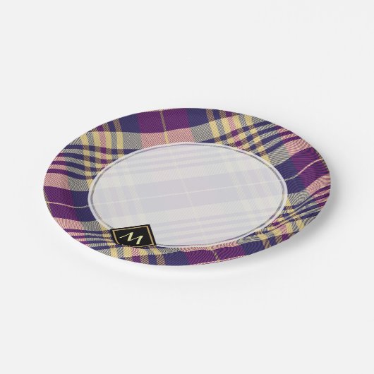 Paars, goud en blauw Tartan Papieren Bordje (Gekanteld)