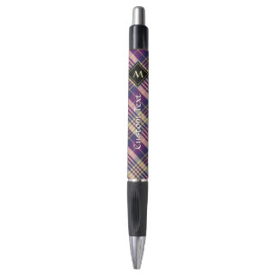 Paars, goud en blauw Tartan Pen