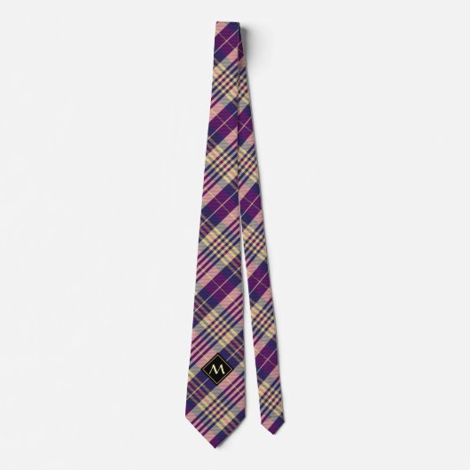 Paars, goud en blauw Tartan Stropdas (Voorkant)
