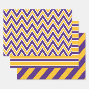 Paars, goud en wit chevron- en streeppatroon inpakpapier vel