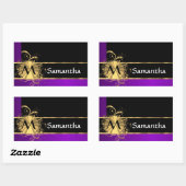 Paars goud en zwart monogram rechthoekige sticker (Vel)