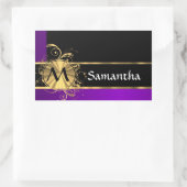 Paars goud en zwart monogram rechthoekige sticker (Tas)