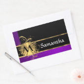 Paars goud en zwart monogram rechthoekige sticker (Envelop)