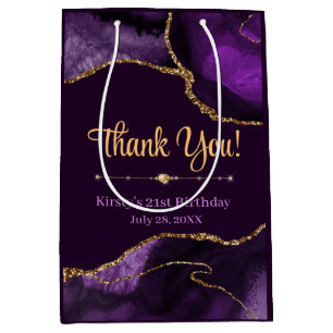 Paars & Goud Glitter Agate Verjaardag Bedankt Medium Cadeauzakje