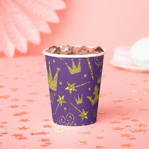 Paars & Goud Glitter Glans Prinses Verjaardag Papieren Bekers