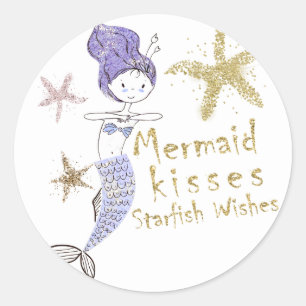 Paars & Goud Glitter Zeemeermin Verjaardagsfeest F Ronde Sticker