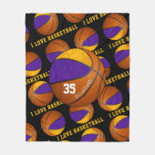 paars goud Ik hou van basketbalmeisjes Fleece Deken (Voorkant)