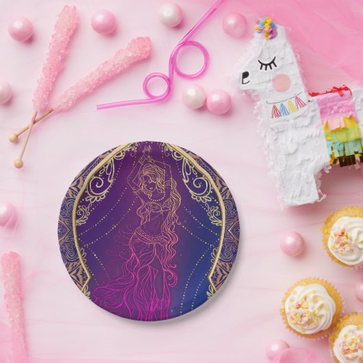 Paars & Goud Marokkaans Arabisch Buikdansen Feest Papieren Bordje (Feest)