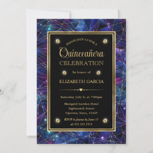 Paars & Goud Middernacht Kristal Galaxy Quinceaner Kaart