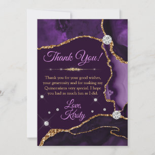 Paars & Goud Nep Glitter Agate Quinceañera Bedankkaart