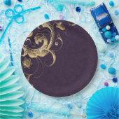 Paars   goud papieren bordje (Feest)