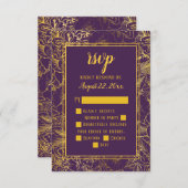 Paars | Goud Roos Bloemen RSVP Insert (Voorkant / Achterkant)