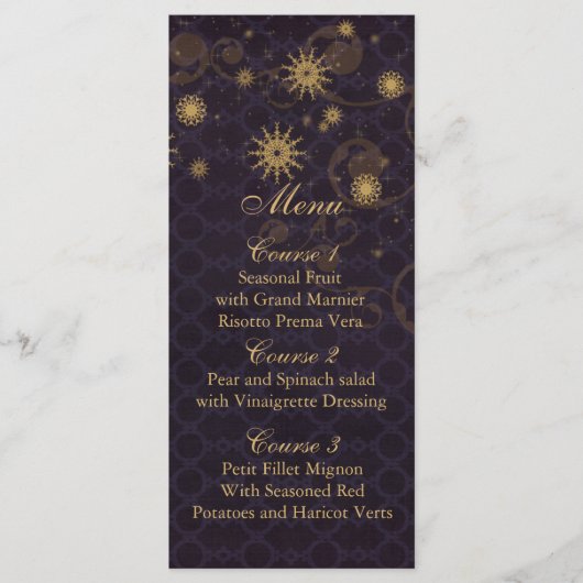 paars goud Snowflakes Winter trouwmenkkaarten Menu (Voorkant)