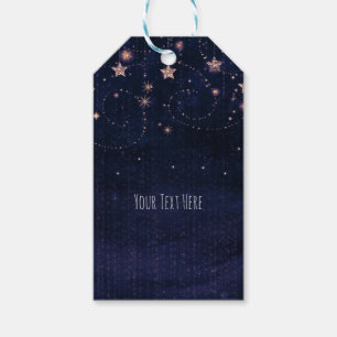 Paars & Goud Sterrenhemel Feestartikel Cadeaulabel