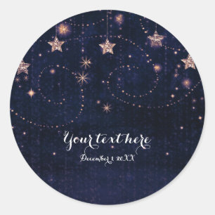 Paars & Goud Sterrennacht Hemellichamen Favor Ronde Sticker