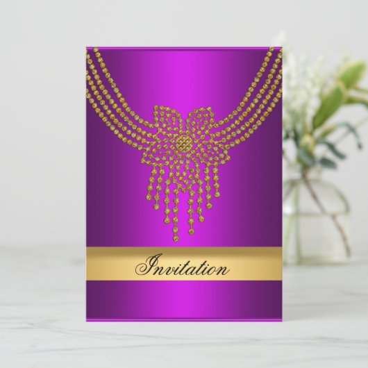 Paars Goud Uitnodiging Elke Feest Paars Goud (Staand voorkant)