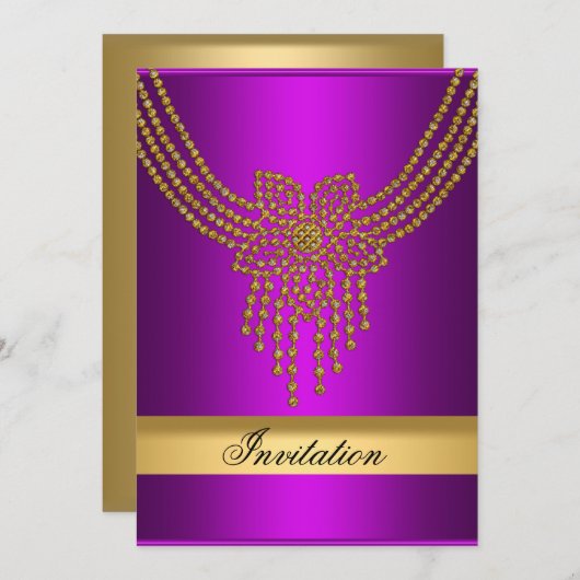 Paars Goud Uitnodiging Elke Feest Paars Goud (Voorkant / Achterkant)