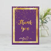 Paars goud verjaardag dank je kaart (Staand voorkant)