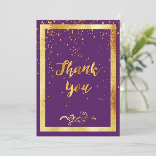 Paars goud verjaardag dank je kaart (Staand voorkant)
