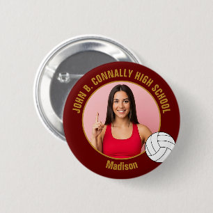 Paars Goud Volleybal Speler Foto Middelbare School Ronde Button 5,7 Cm
