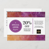 Paars Gouden Aangepaste Coupon Korting Postkaart (Voorkant / Achterkant)