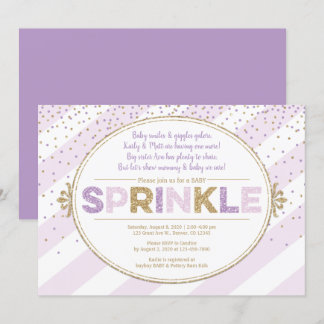 paars gouden baby uitnodigen meisje glitter kaart