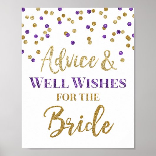 Paars Gouden Confetti Advies voor de Bruid Bord Poster (Voorkant)