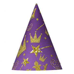 Paars & Gouden Glitter Meisjes Prinsessen Feestje Feesthoedjes