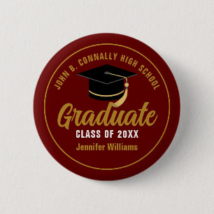 Paars Gouden Middelbare School Afstudeer Naamlabel Ronde Button 5,7 Cm