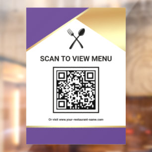 Paars Gouden Restaurant Digitaal QR Code Menu Raamsticker
