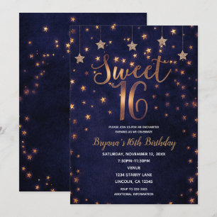 Paars & Gouden Sterren Hemel Hemels Feest Sweet 16 Kaart