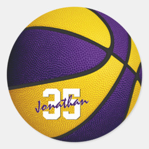 paars gouden team kleuren jongens basketbal ronde sticker