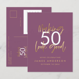 paars gouden verjaardag eenvoudig stijlvol elegant uitnodiging briefkaart