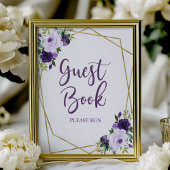 Paars Gouden Waterverf Bloem Guest Book Bord Poster