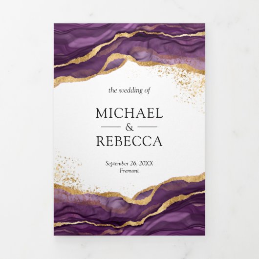 Paars goudkleurig Abstract ringbandje QR-code Drieluik Uitnodiging (Cover)