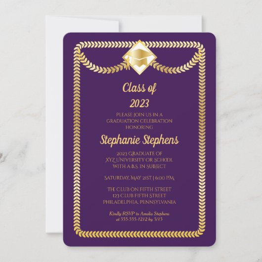Paars | Goudlederen gradupartij Kaart (Voorkant)