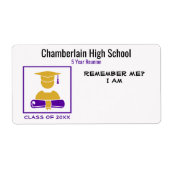 Paars goudpapierlabel voor middelbare schoolreünie etiket (Voorkant)