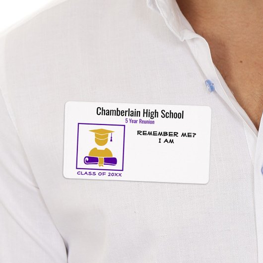 Paars goudpapierlabel voor middelbare schoolreünie etiket