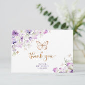 Paars goudvlinder baby shower dank u uw kaart (Staand voorkant)