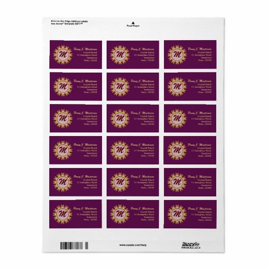 Paars+goudwielmonogram Etiket (Full Sheet)