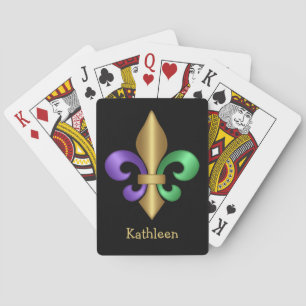 Paars Green en Gold Mardi Gras Fleur de Lis Pokerkaarten
