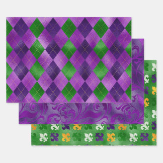 PAARS GREEN GOLD MARDI GRAS FLEUR DI LIS DIAMOND INPAKPAPIER VEL